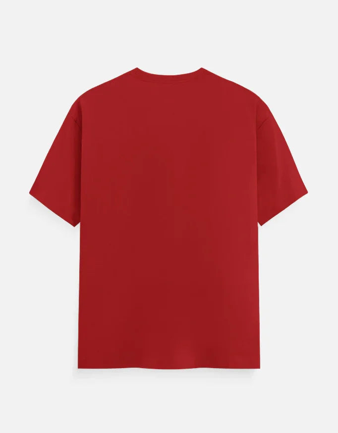 Back view of plain red short sleeve t-shirt from Nairove Closet against white background