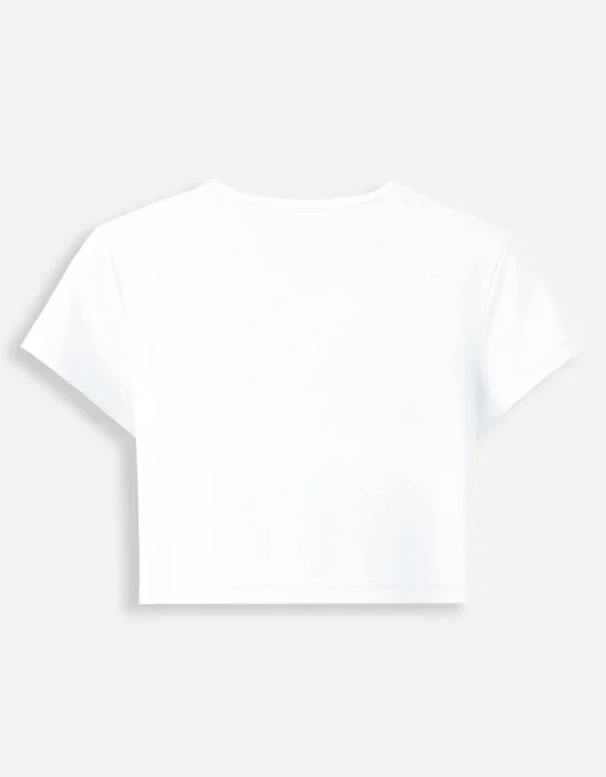 Back view of a plain white cropped t-shirt from Nairove Closet on a neutral background