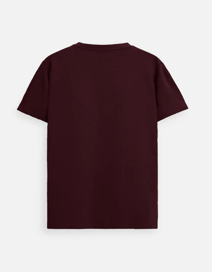 Back view of plain maroon short sleeve t-shirt from Nairove Closet collection