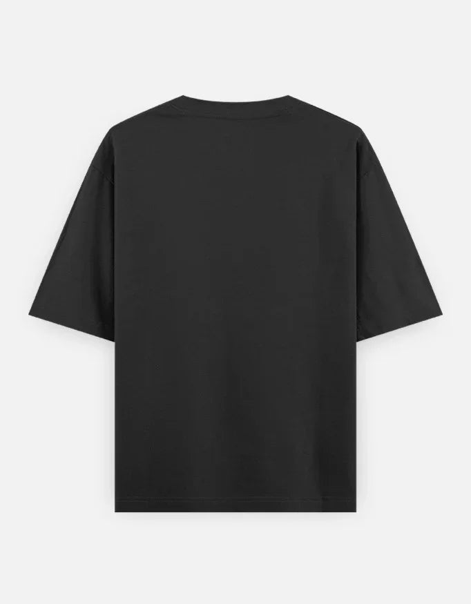 Back view of a plain black t-shirt, relaxed fit, from Nairove Closet collection.