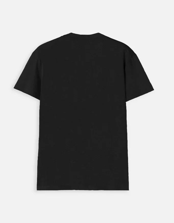 Back view of black short-sleeve t-shirt from Nairove Closet on plain background