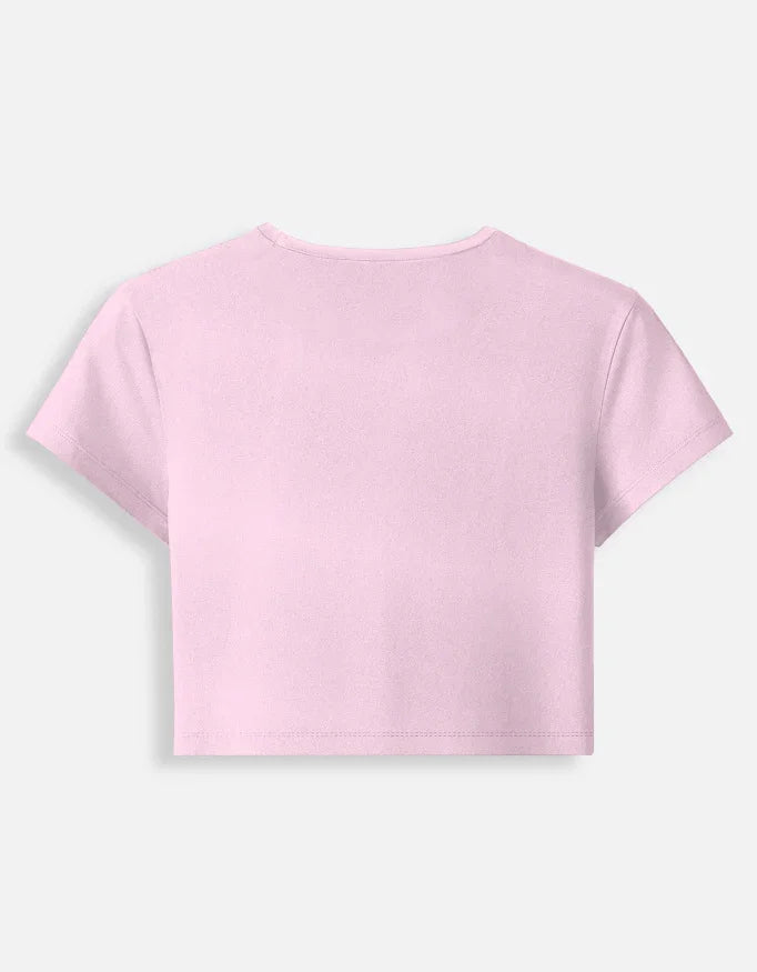 Light pink short sleeve crop top, back view, Nairove Closet fashion collection