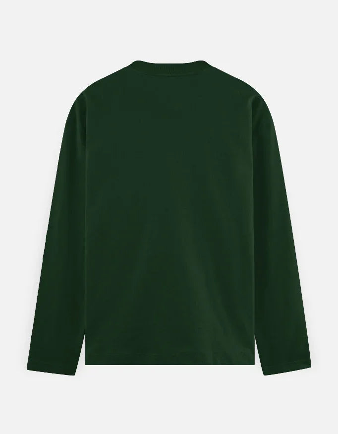 Dark green long sleeve shirt from Nairove Closet, back view on white background