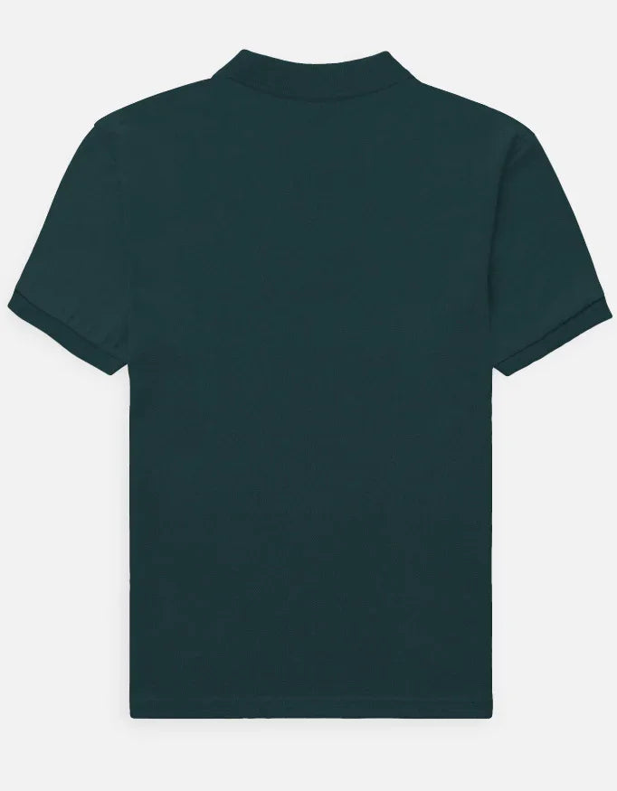 Back view of a dark green short-sleeve polo shirt, Nairove Closet collection