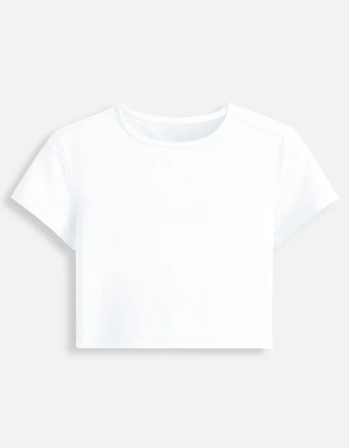White cropped short sleeve t-shirt on plain background from Nairove Closet collection