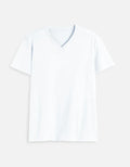 White V-neck short sleeve t-shirt from Nairove Closet on plain background