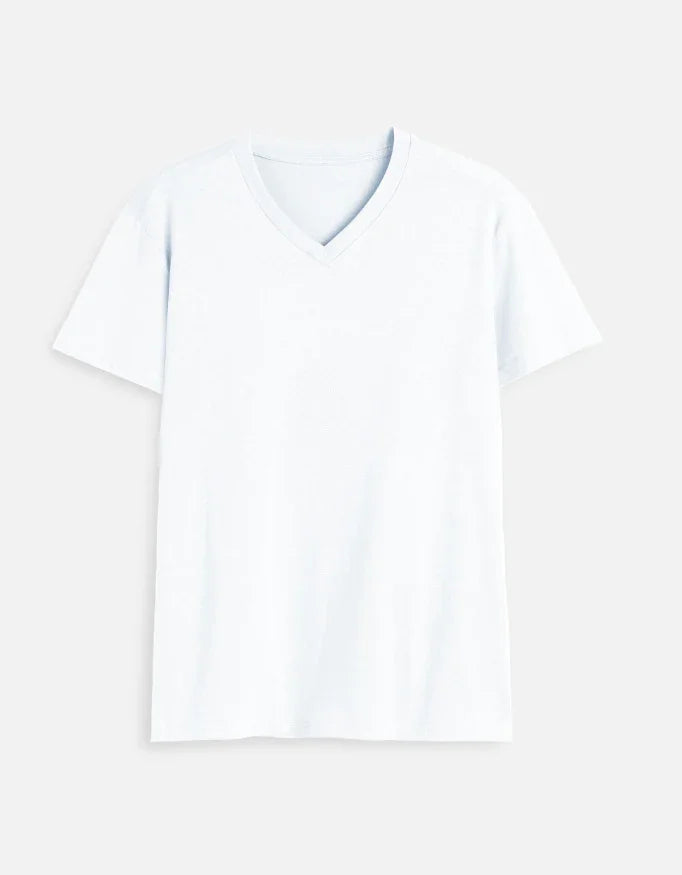 White V-neck short sleeve t-shirt from Nairove Closet on plain background