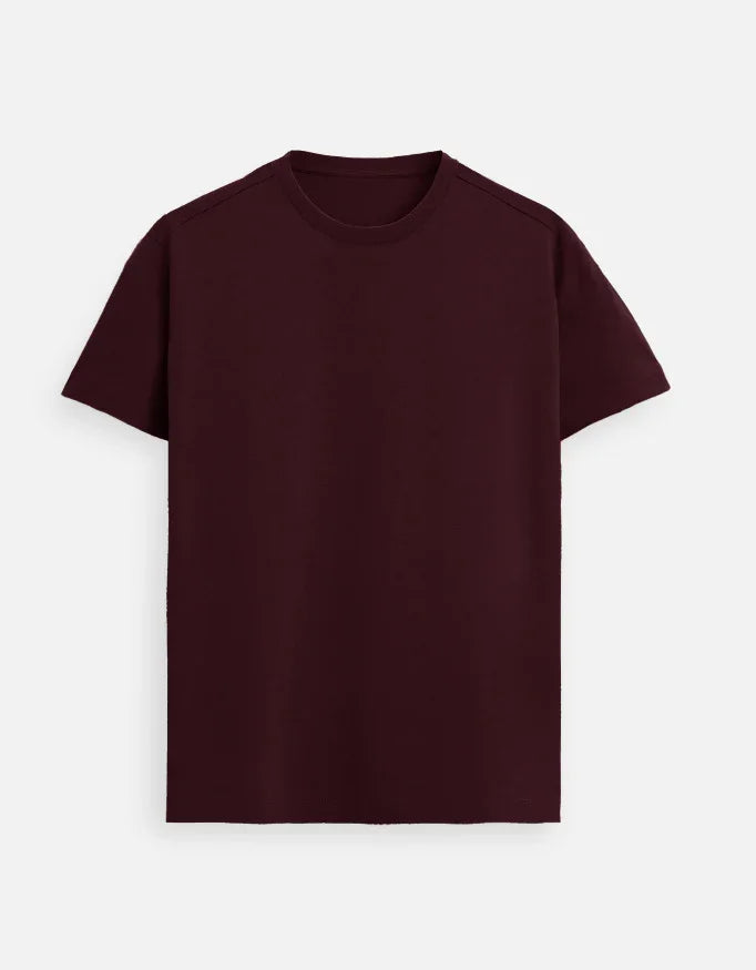 Maroon short sleeve crew neck t-shirt from Nairove Closet, simple modern style