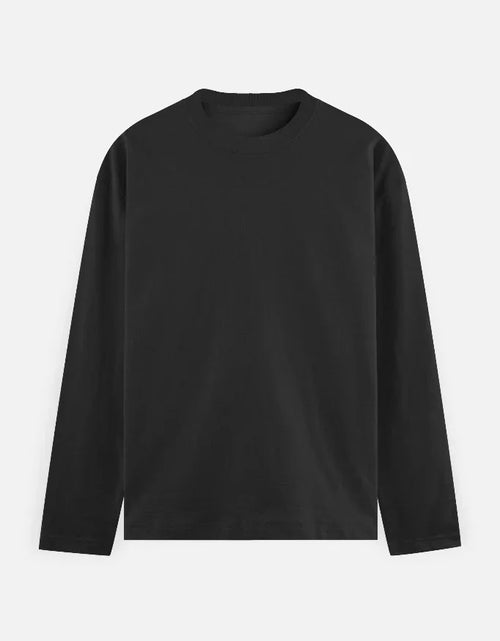 Black long sleeve crewneck t-shirt on white background, Nairove Closet fashion basics