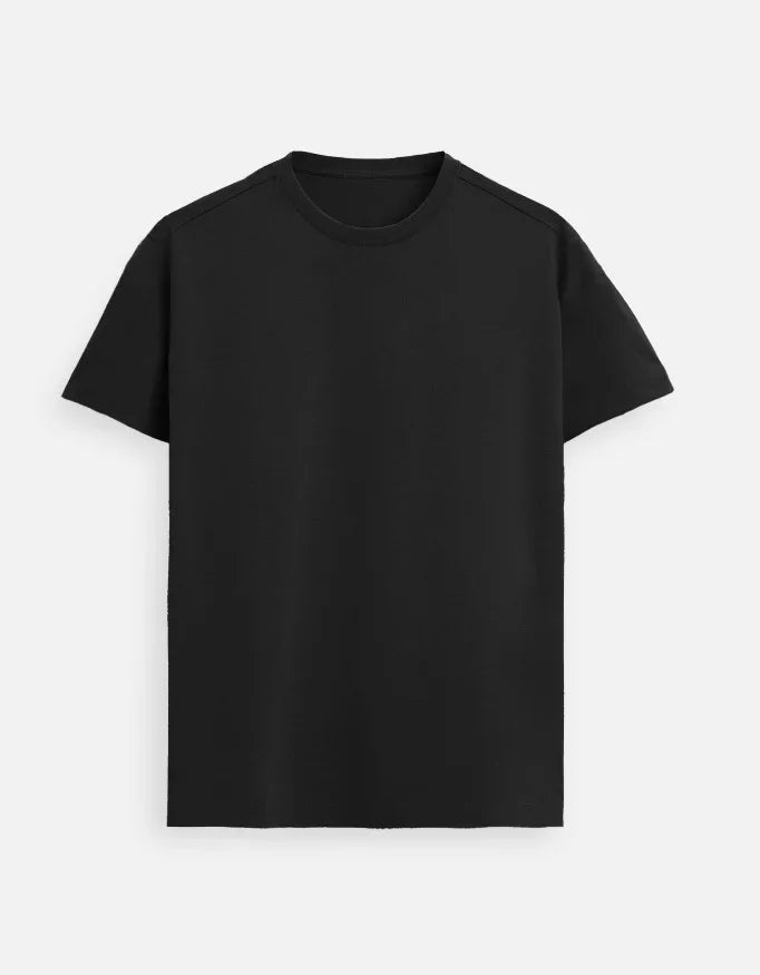 Classic black short sleeve cotton t-shirt from Nairove Closet on plain background