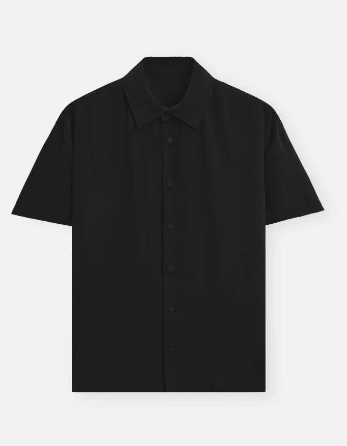 Black short sleeve button-up shirt, modern fit, Nairove Closet trendy menswear