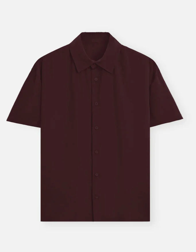 Short-sleeve dark maroon button-up shirt, modern fit, Nairove Closet collection