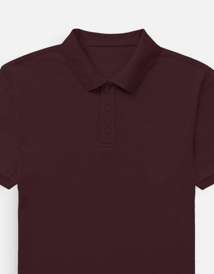 Maroon short sleeve polo shirt with button collar, Nairove Closet fashion