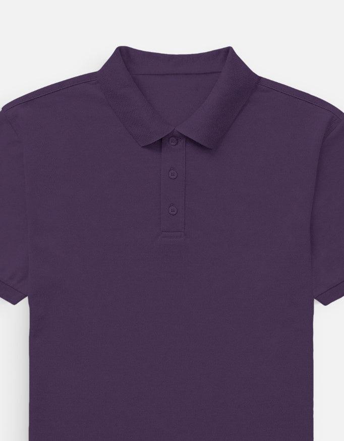 Purple short-sleeve polo shirt with collar and buttons, Nairove Closet fashion.