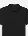 Black short sleeve polo shirt with buttons, Nairove Closet modern fashion style.