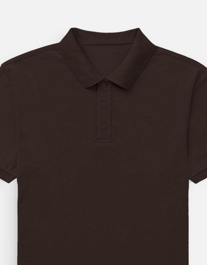 Dark brown short sleeve polo shirt with collar and three-button placket, Nairove Closet