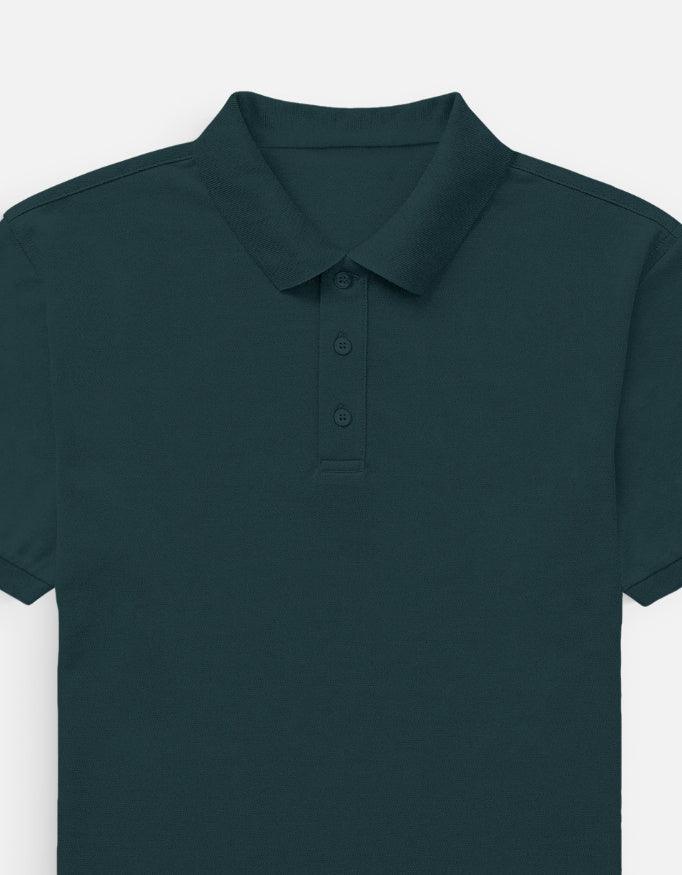 Dark green short-sleeve polo shirt with collar and buttons, Nairove Closet fashion.