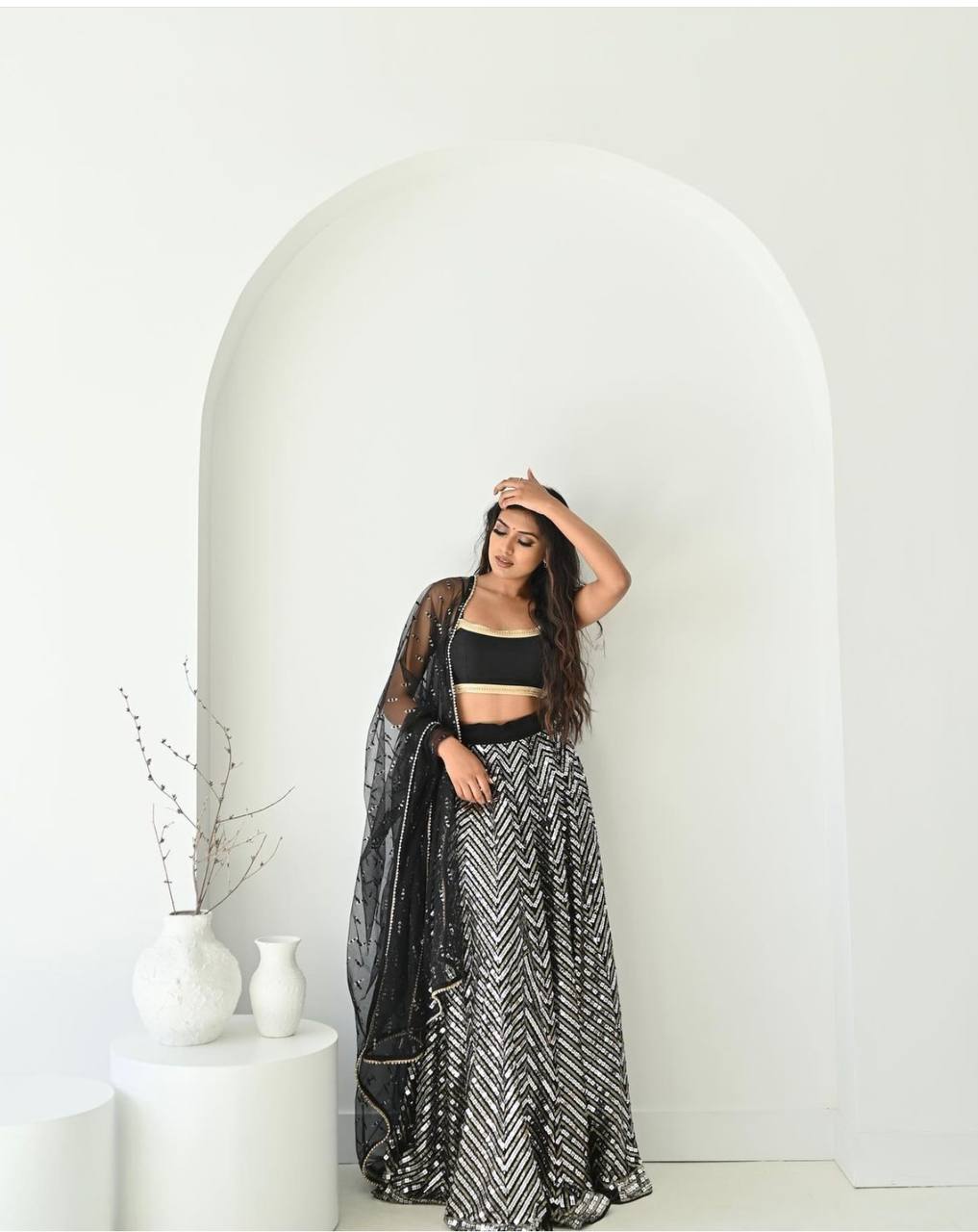 Black Sleveless Lehenga