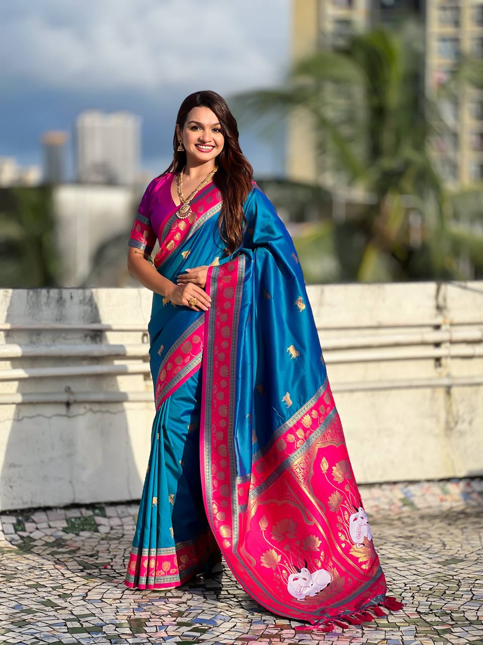 Teal Blue Paithani Saree