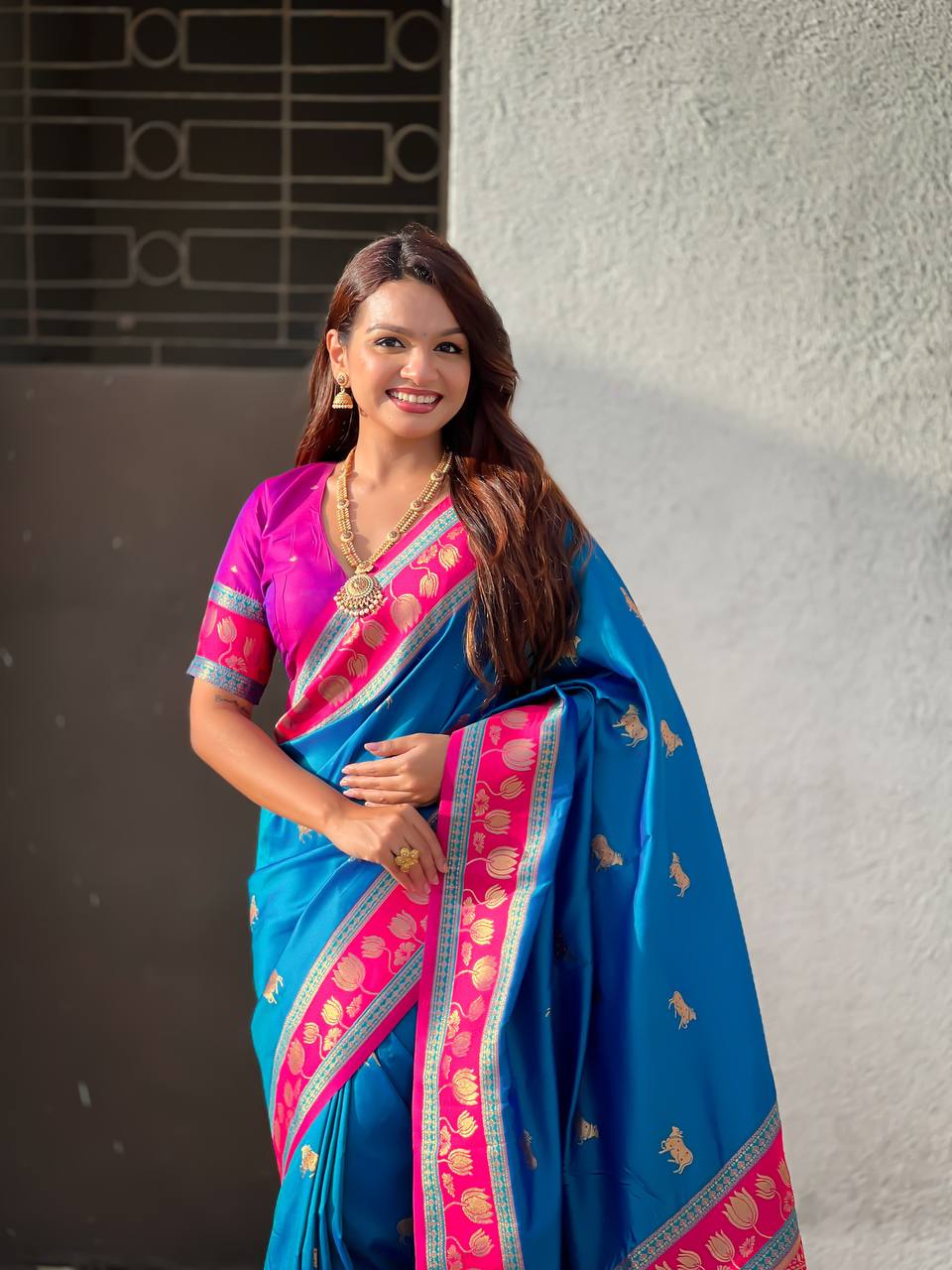 Teal Blue Paithani Saree