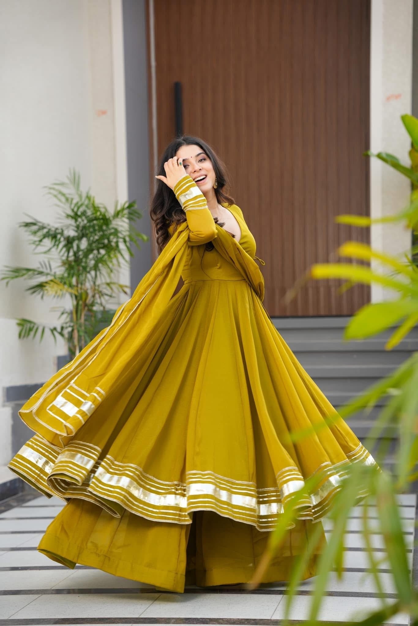 Mustard Olive Anarkali