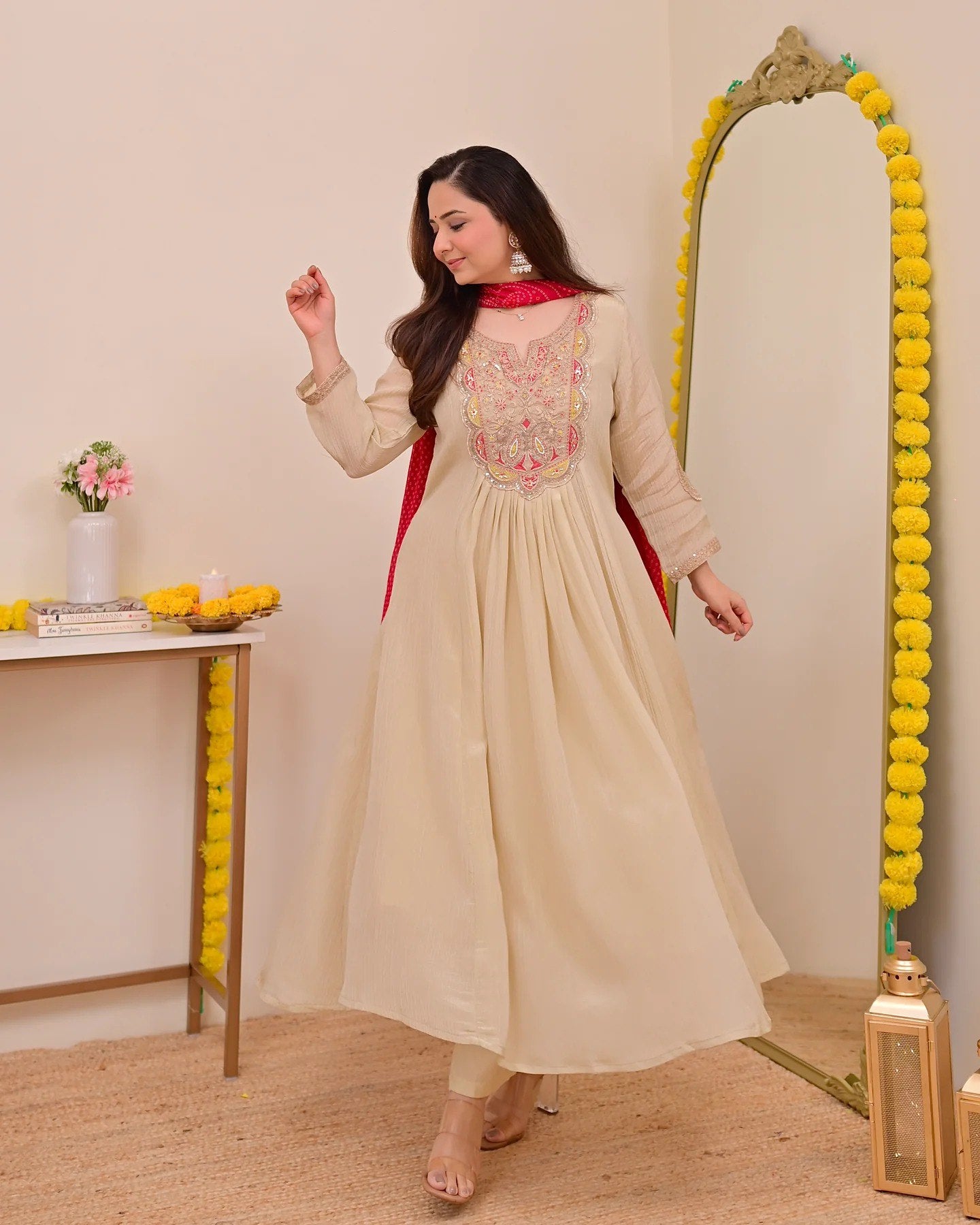 Cream Anarkali