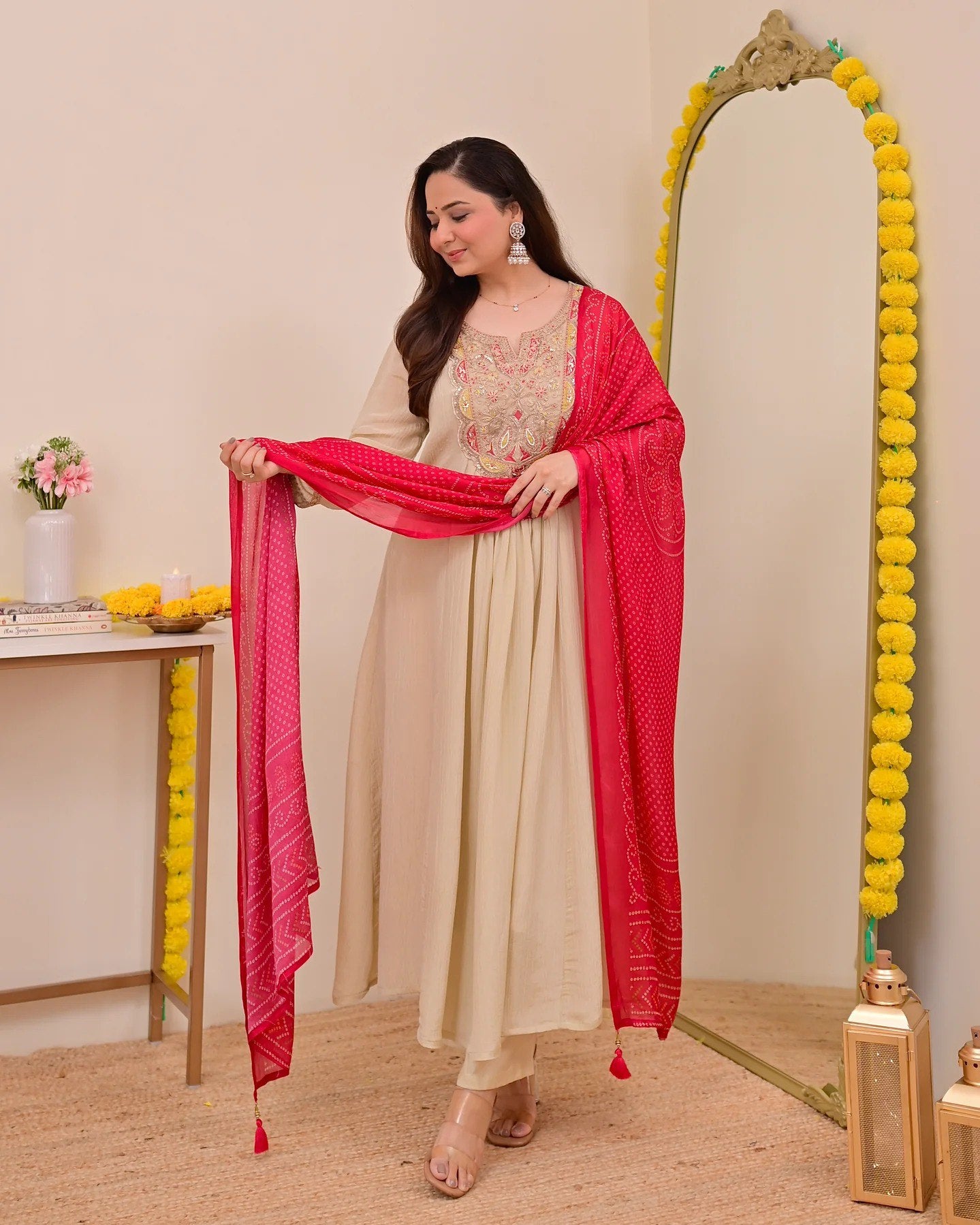 Cream Anarkali