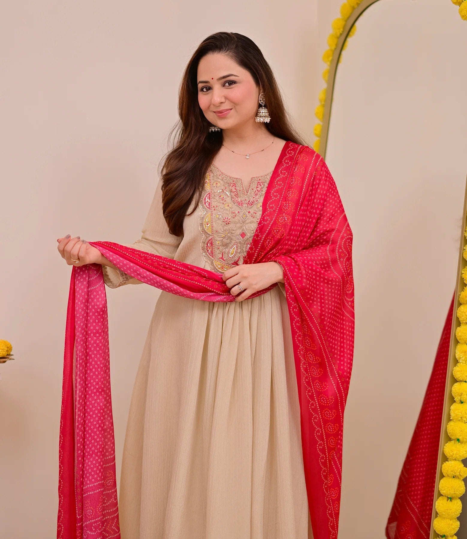 Cream Anarkali
