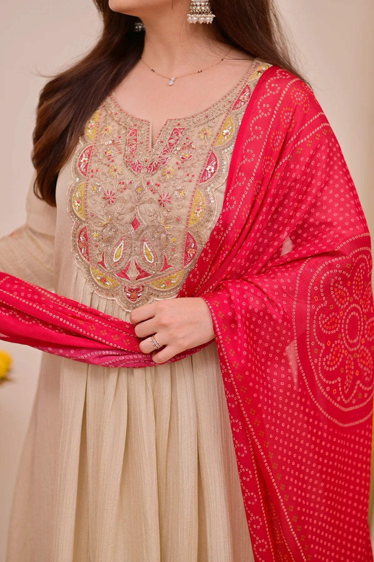 Cream Anarkali