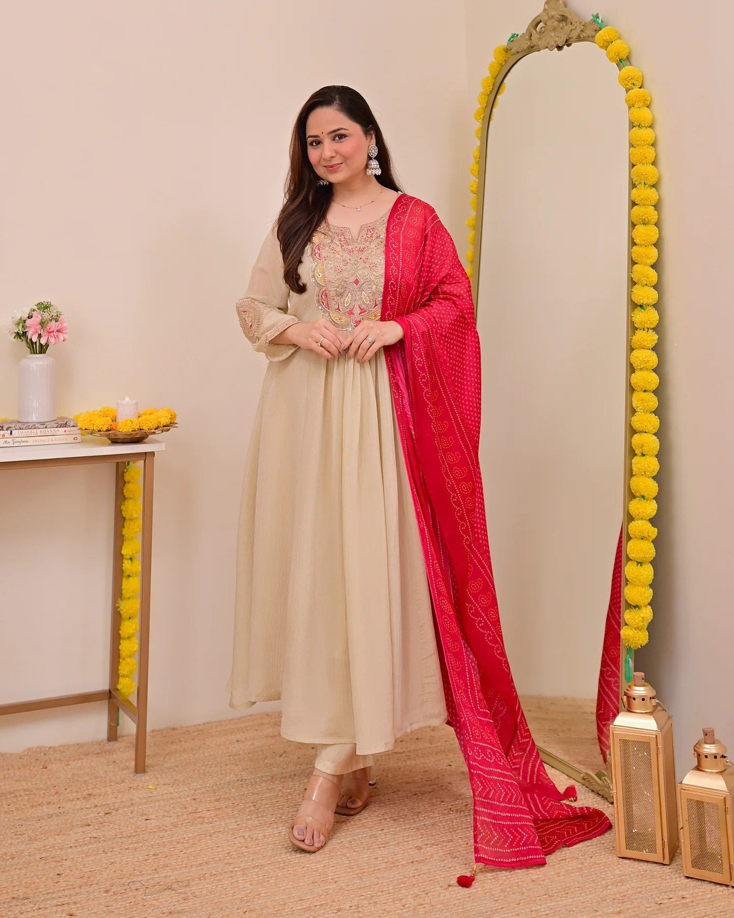 Cream Anarkali