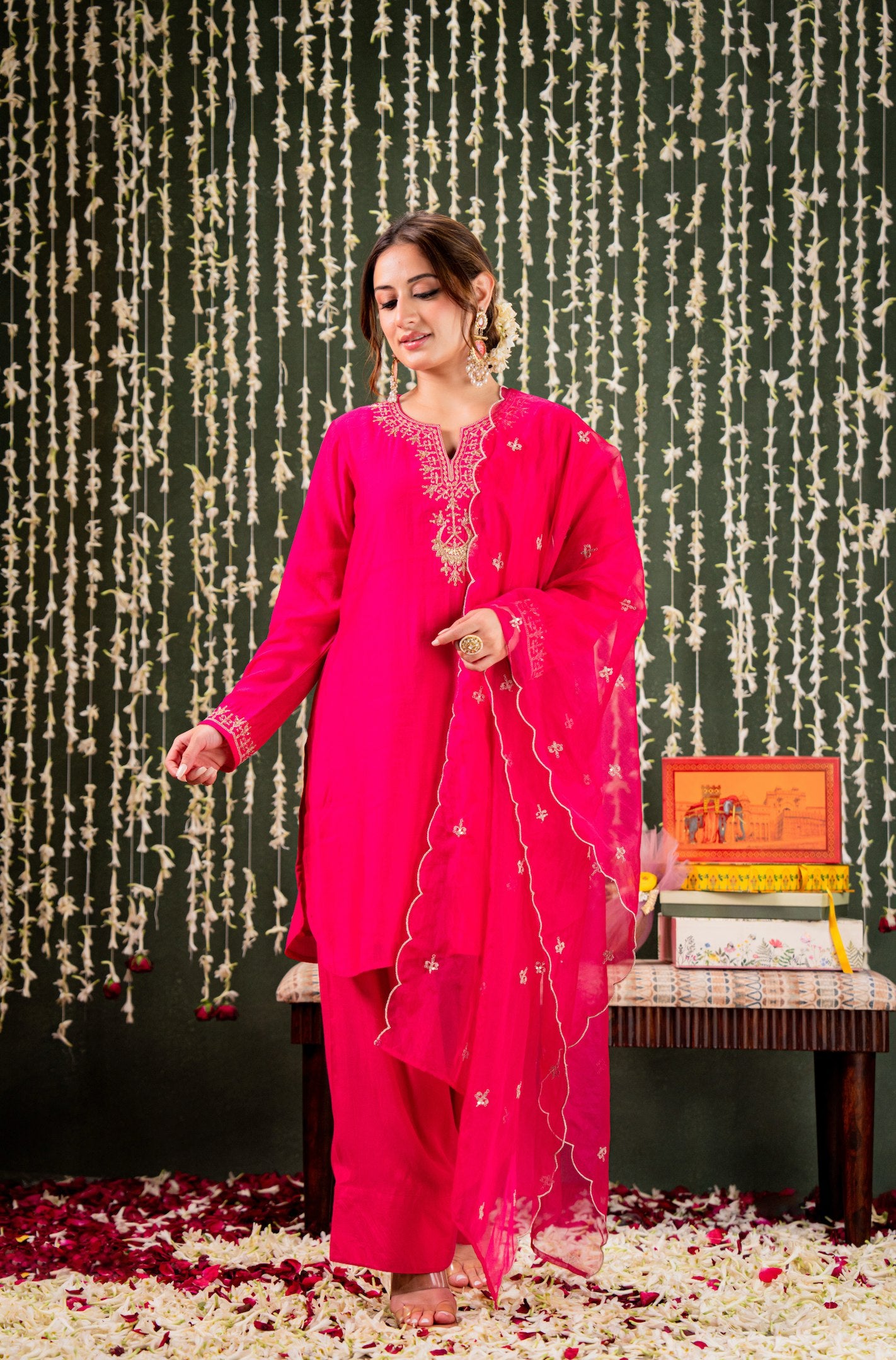 Chanderi Pink Kurti Set