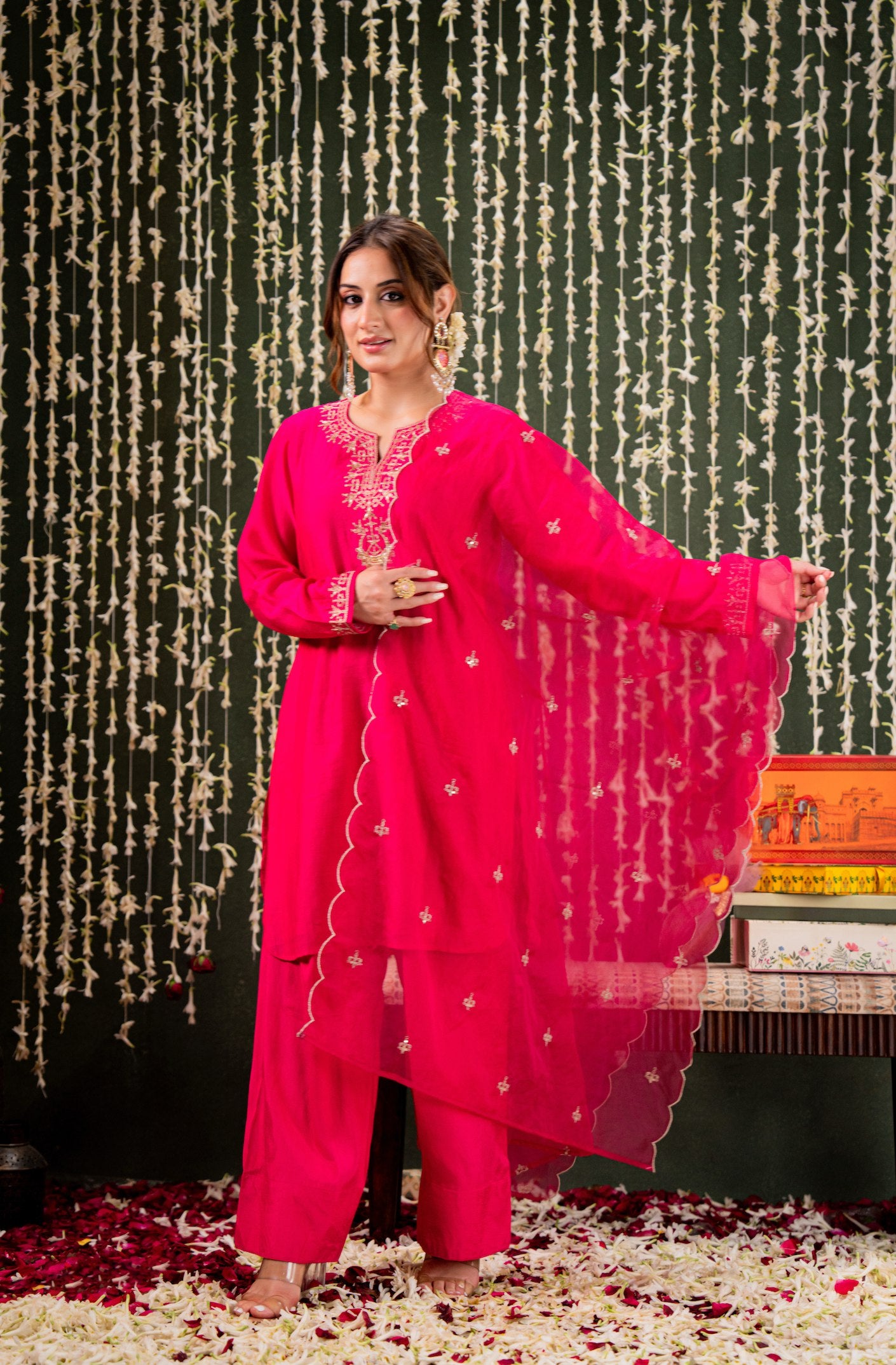 Chanderi Pink Kurti Set