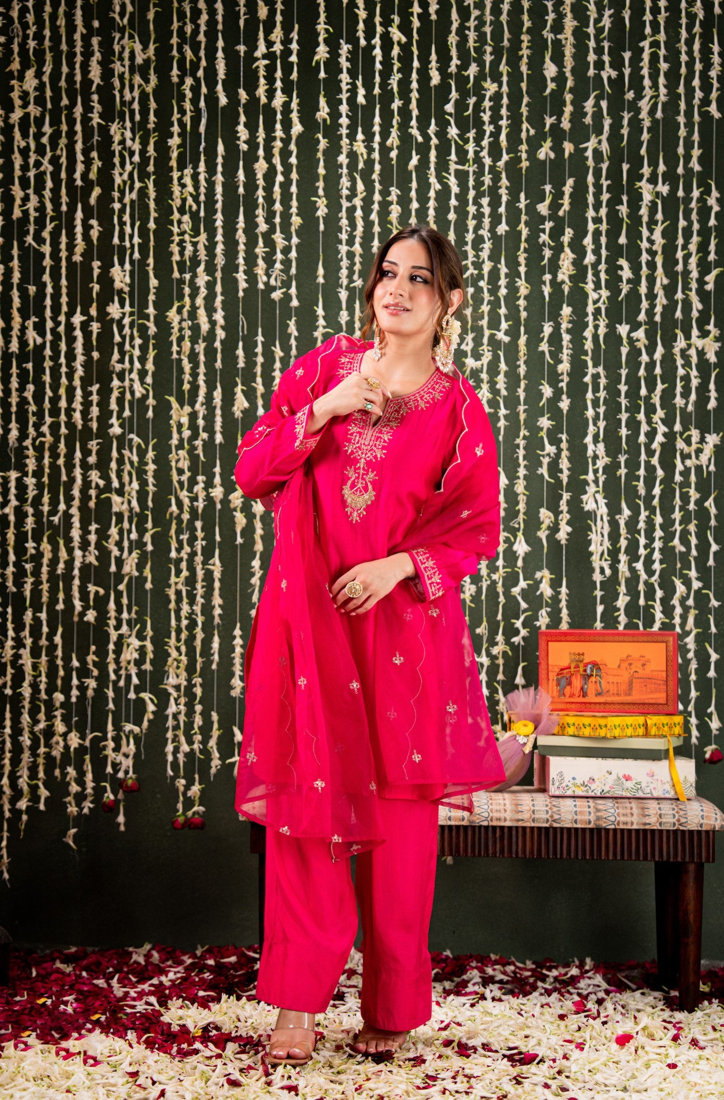 Chanderi Pink Kurti Set