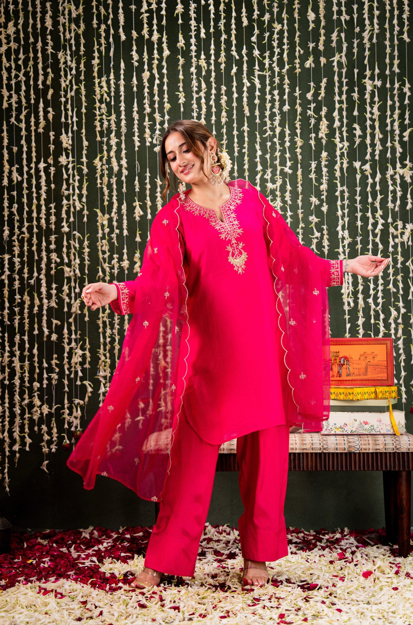 Chanderi Pink Kurti Set