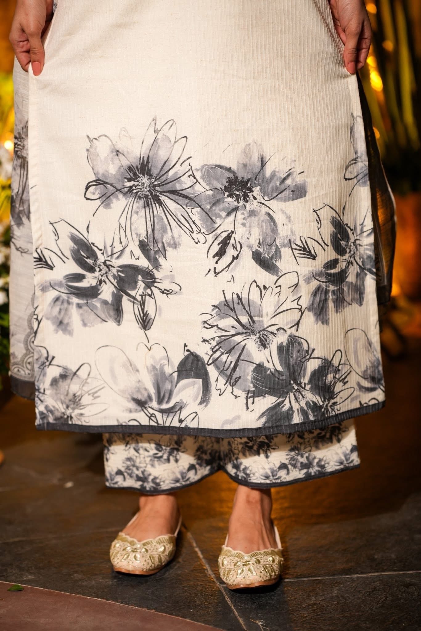 Printed White Kurti Set