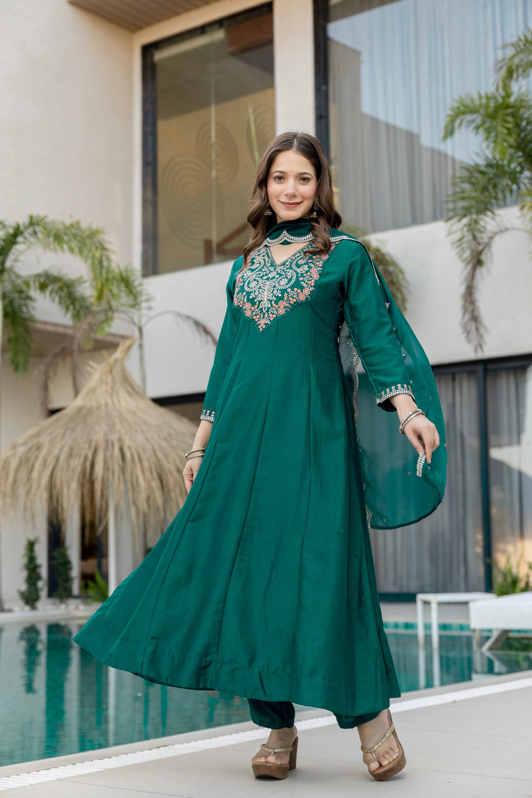 Bottle Green Kurti Set