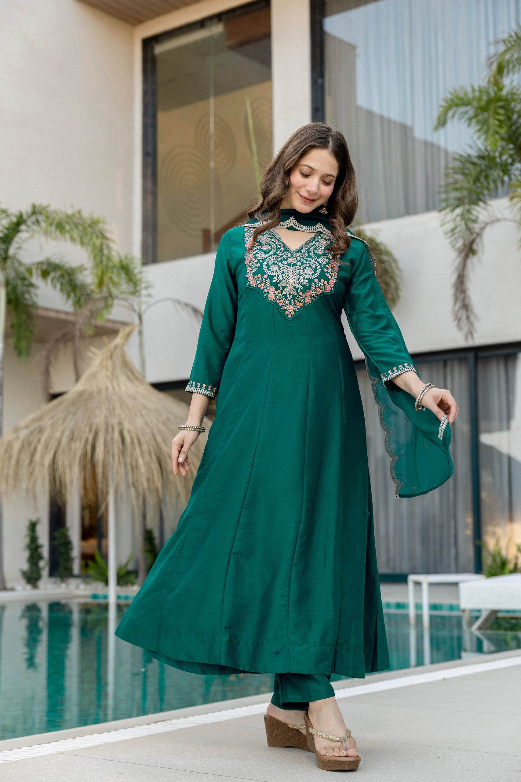 Bottle Green Kurti Set