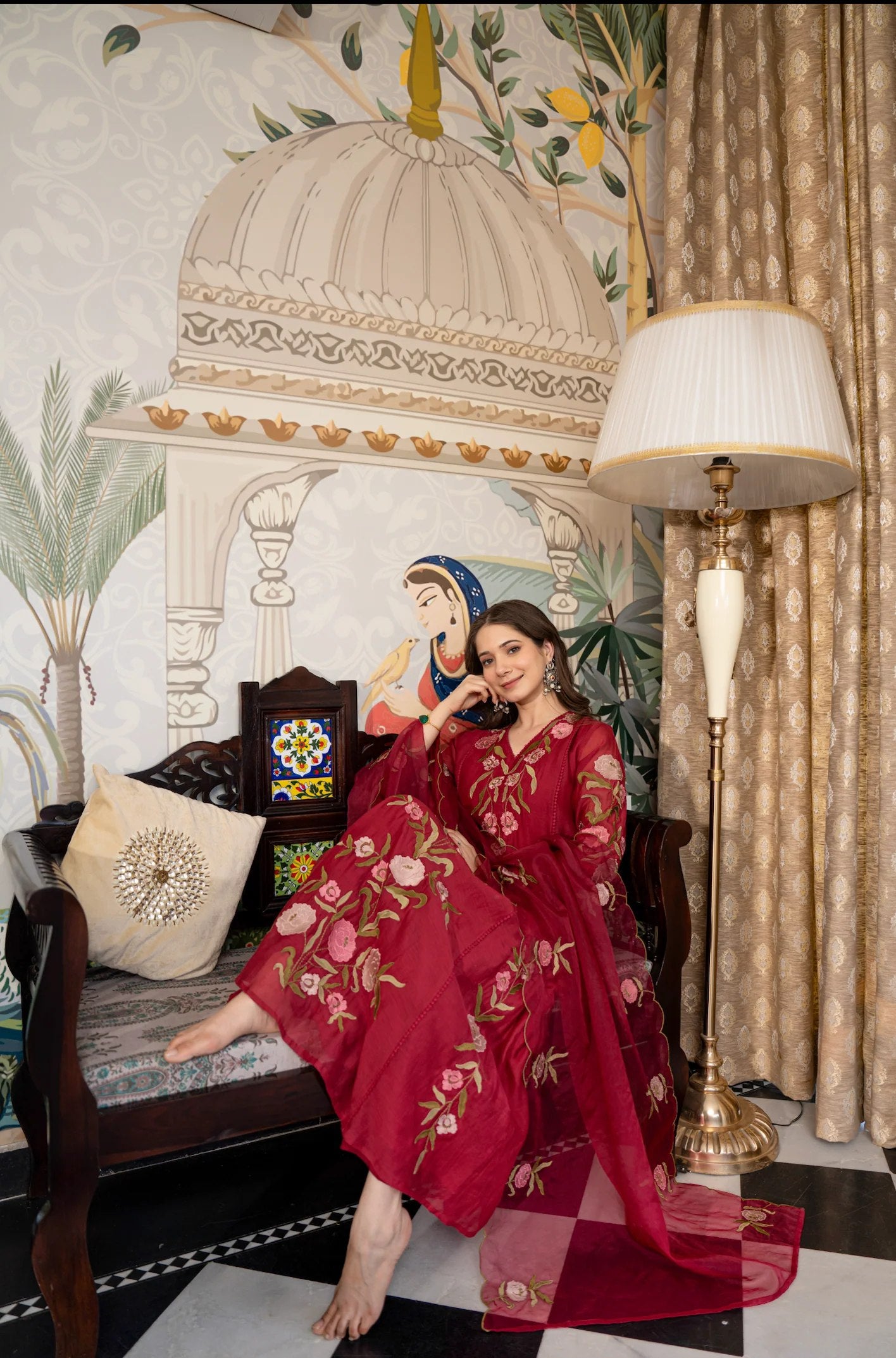 Maroon Embroidered Kurti Set