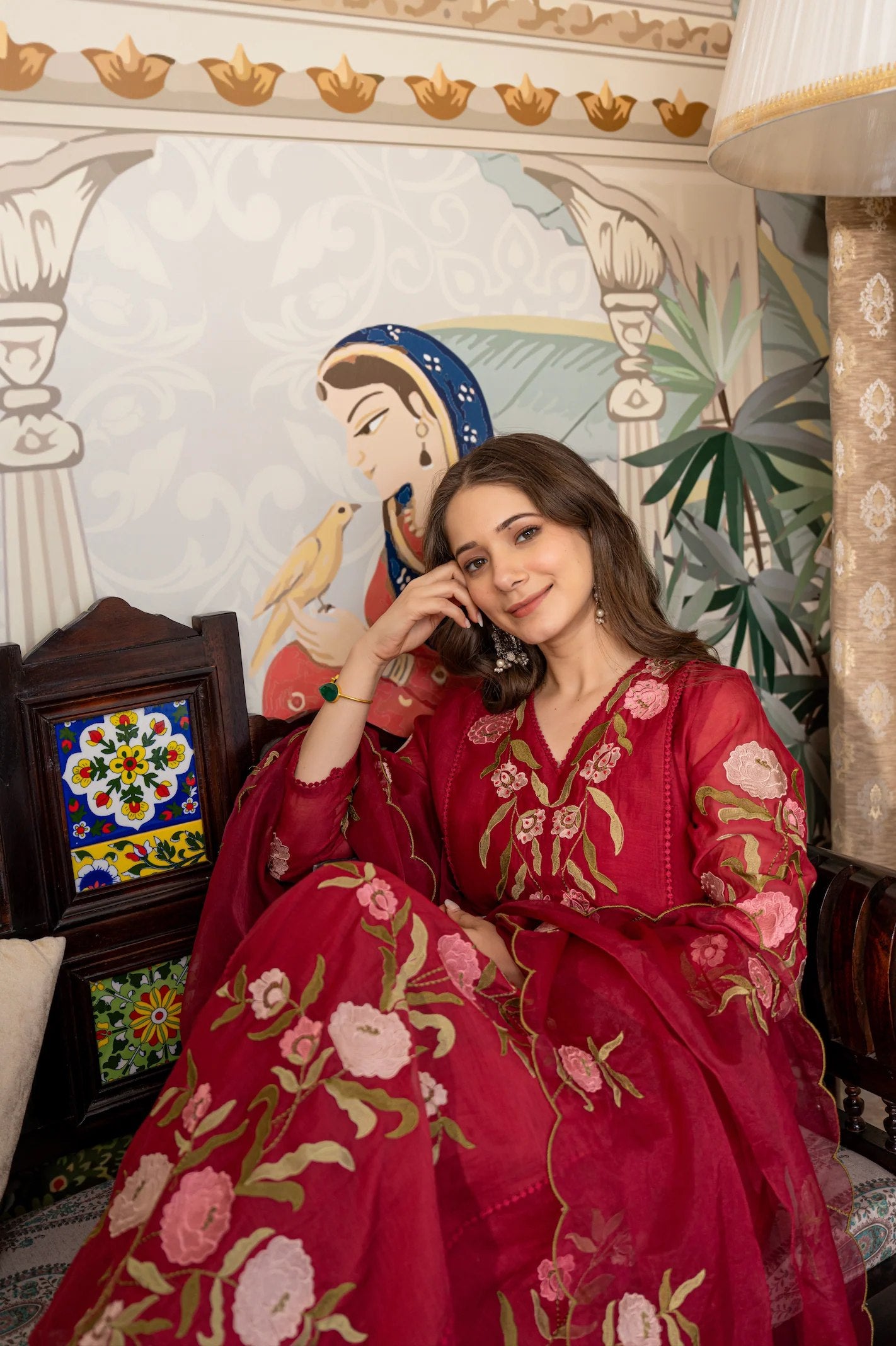 Maroon Embroidered Kurti Set