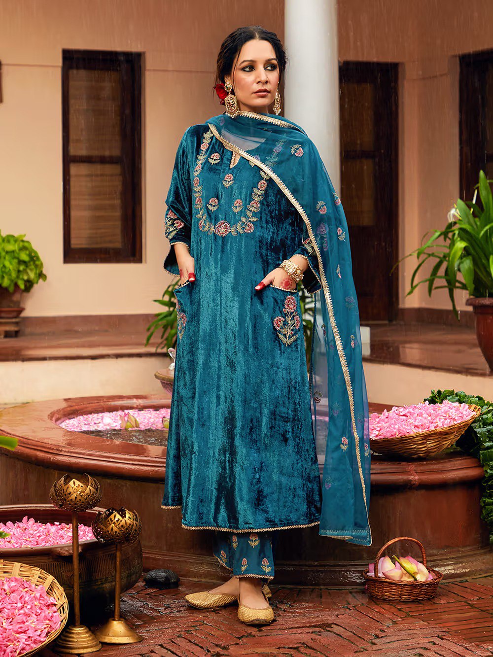 Velvet Blue Kurti Set