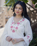 White Chanderi Kurti Set