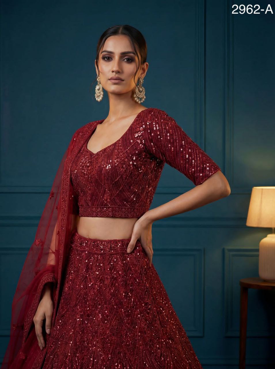 Red Net Lehenga