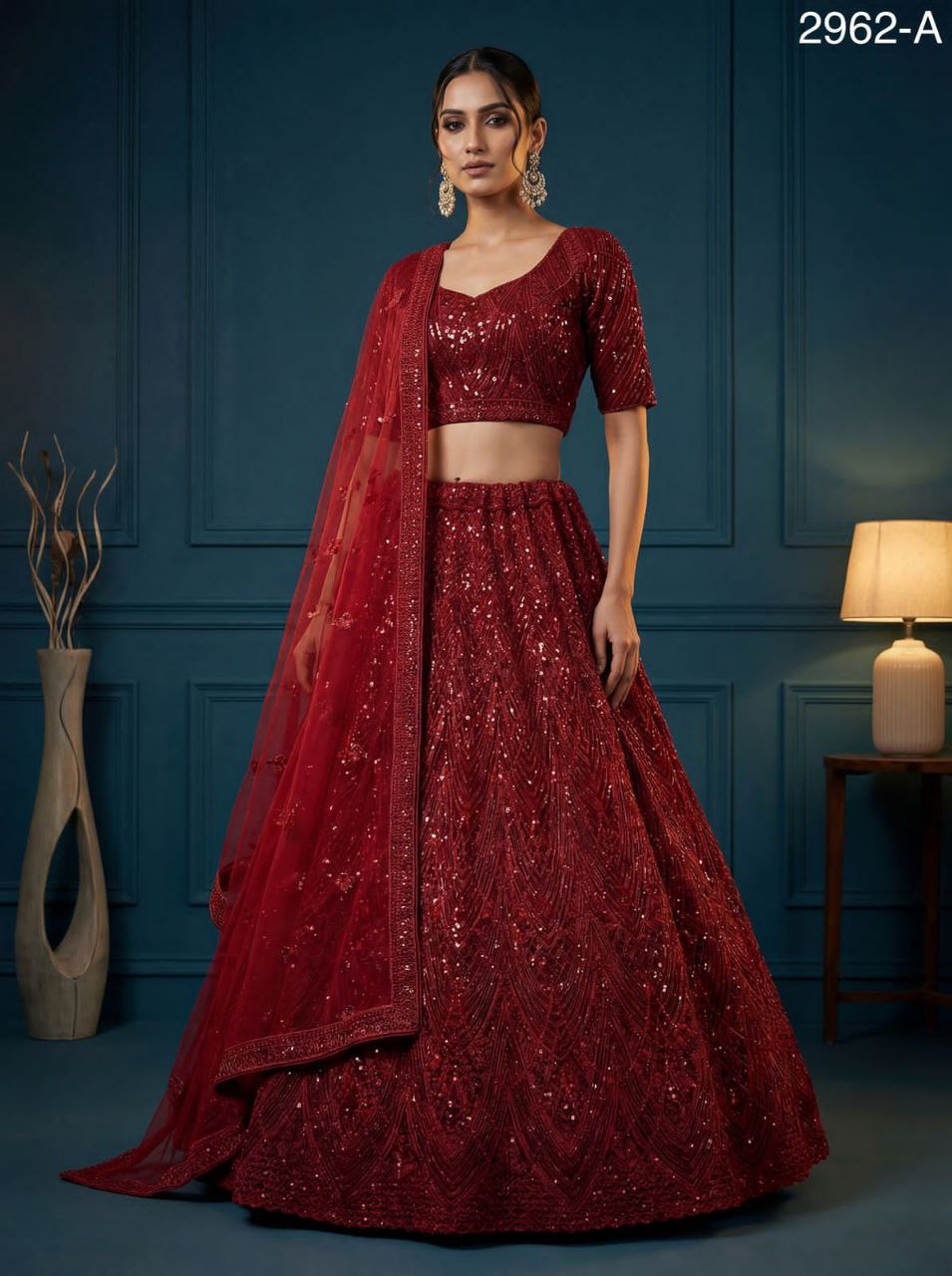 Red Net Lehenga
