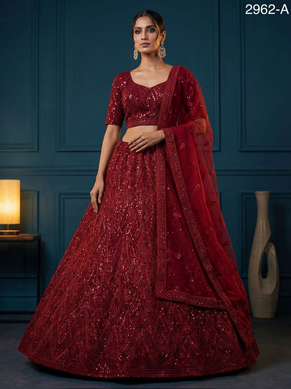 Red Net Lehenga