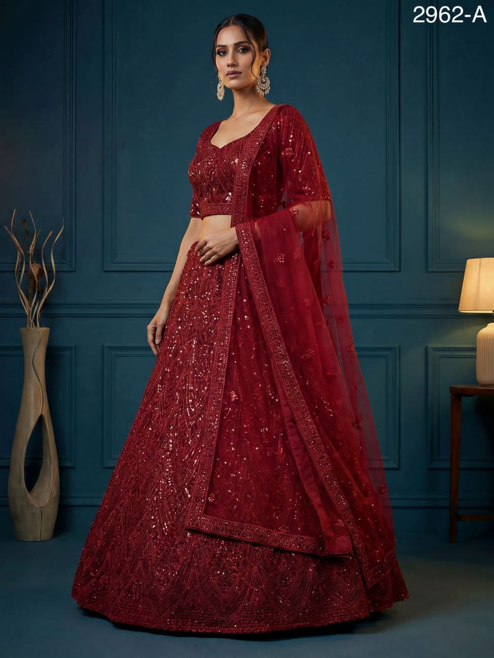Red Net Lehenga