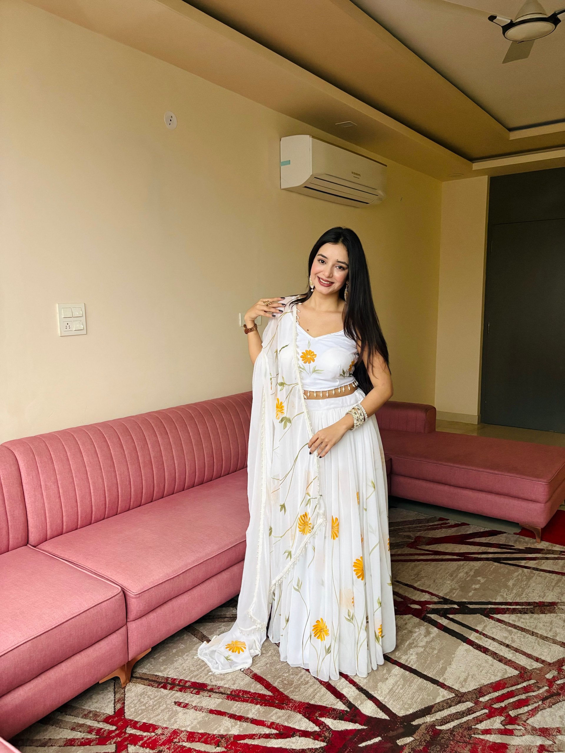 White Floral Lehenga