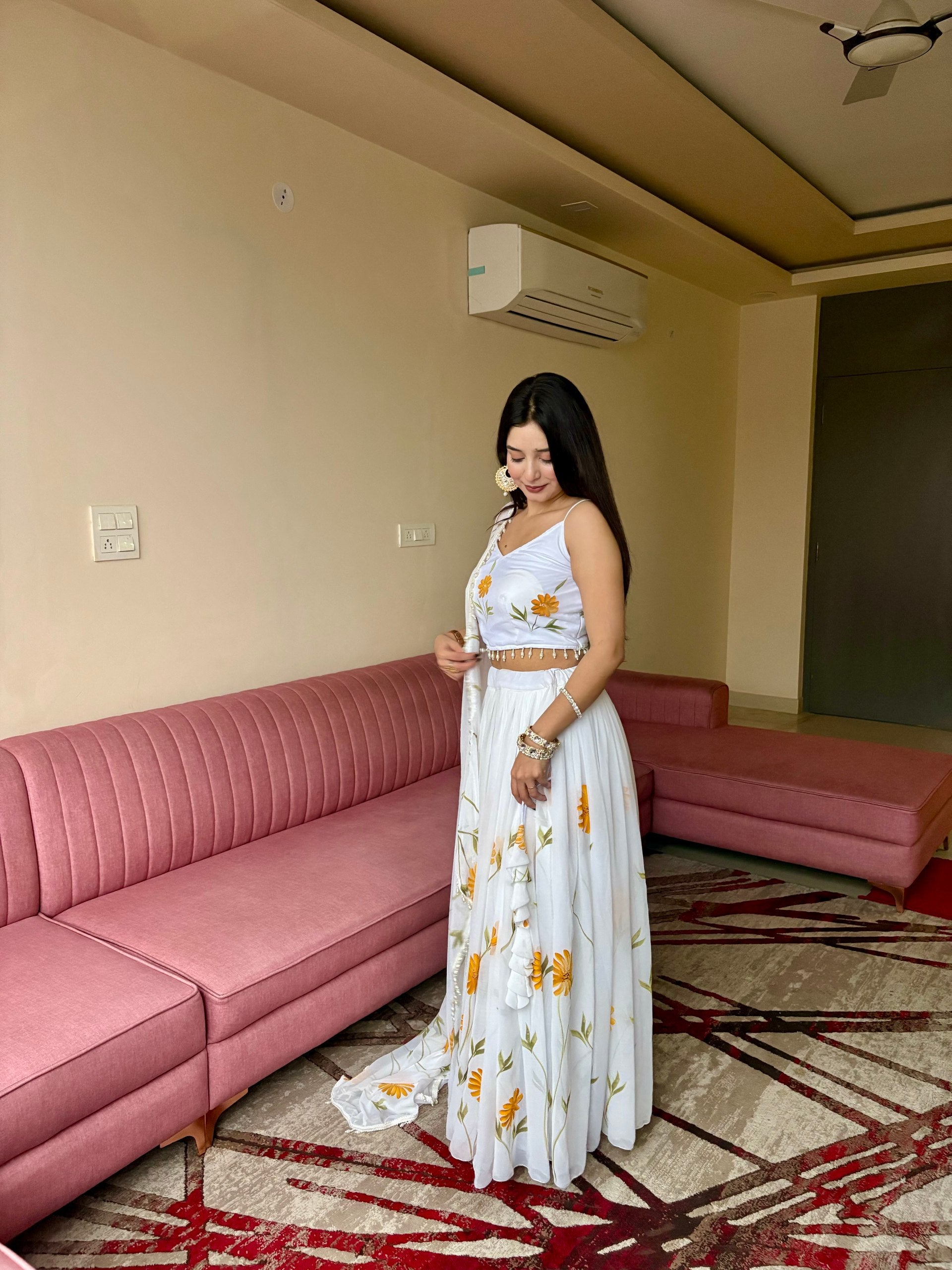 White Floral Lehenga