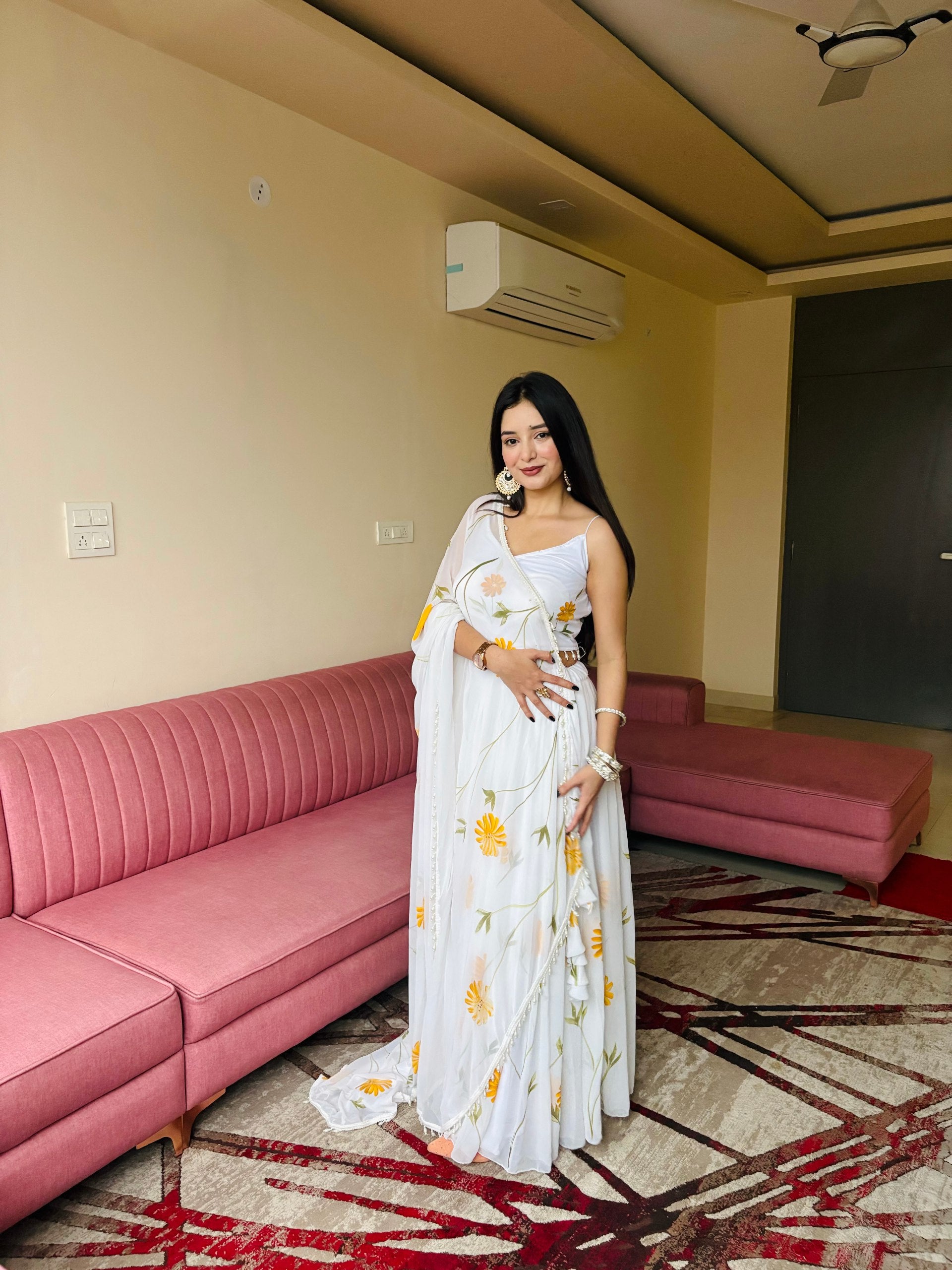 White Floral Lehenga