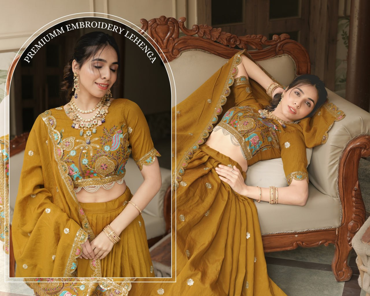 Mustard Vichitra Lehenga