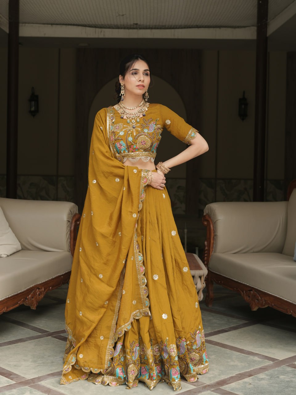Mustard Vichitra Lehenga